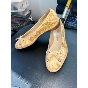 SALVATORE FERRAGAMO RUBBER SOLED LEOPARD CHEETAH SAFARI PRINT BALLET FLATS BOWS